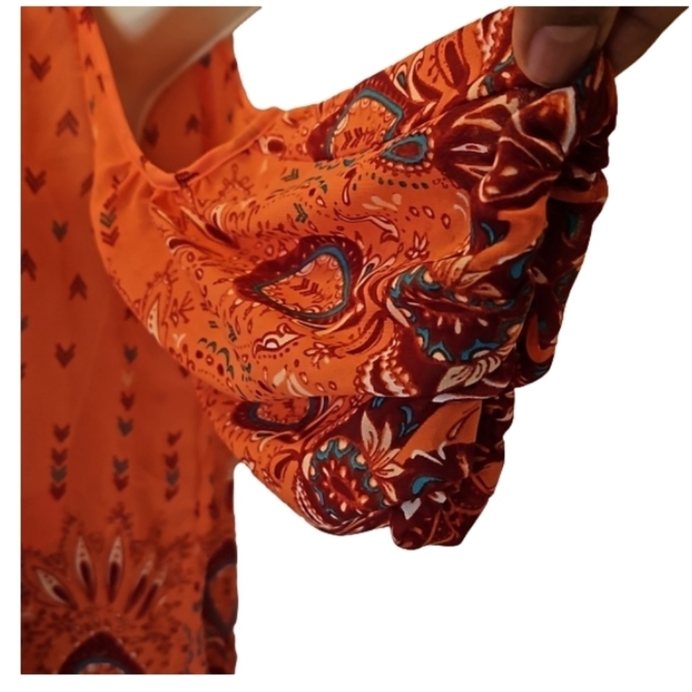Arizona The Original Jean Company. Cold Shoulder Boho Top Size S orange  floral - Picture 15 of 16